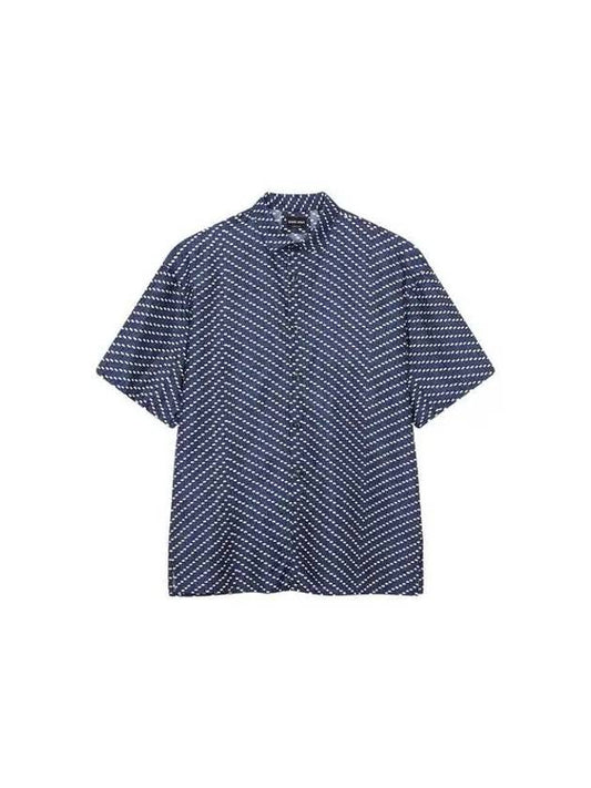 Men s Zigzag Pattern Silk Shirt Navy - GIORGIO ARMANI - BALAAN 1