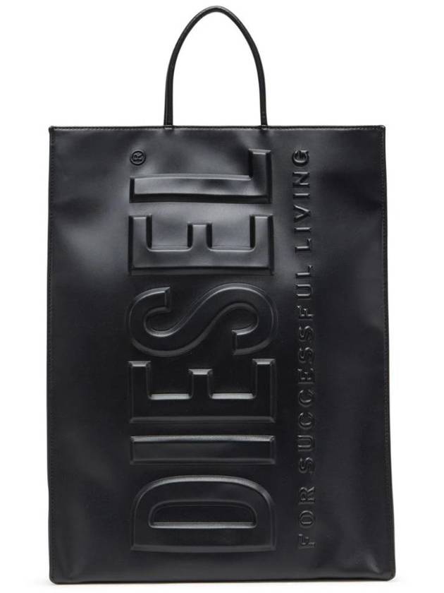 3D Shopper Embossed Logo L-PU Tote Bag Black - DIESEL - BALAAN 1