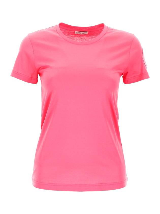 Women's Logo Patch Short Sleeve T-Shirt Pink - MONCLER - BALAAN 1