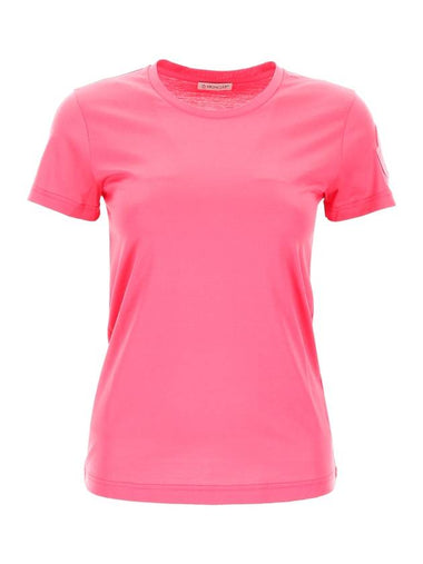 Women's Logo Patch Short Sleeve T-Shirt Pink - MONCLER - BALAAN 1