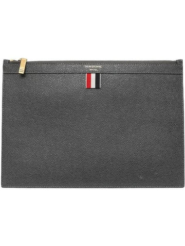 Pebble Grain Three Stripes Zipper Small Clutch Bag Dark Grey - THOM BROWNE - BALAAN 1