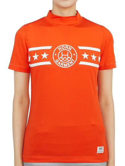 Women's Strike Mock Neck Short Sleeve T-Shirt Orange - HORN GARMENT - BALAAN 2