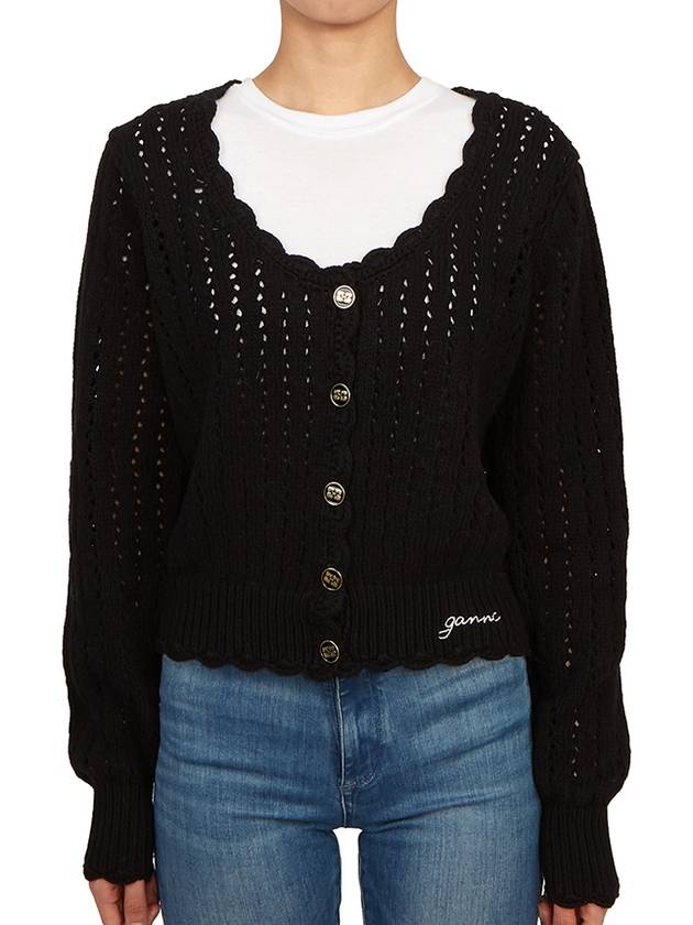 Lace Low One-Neck Cardigan Black - GANNI - BALAAN 2