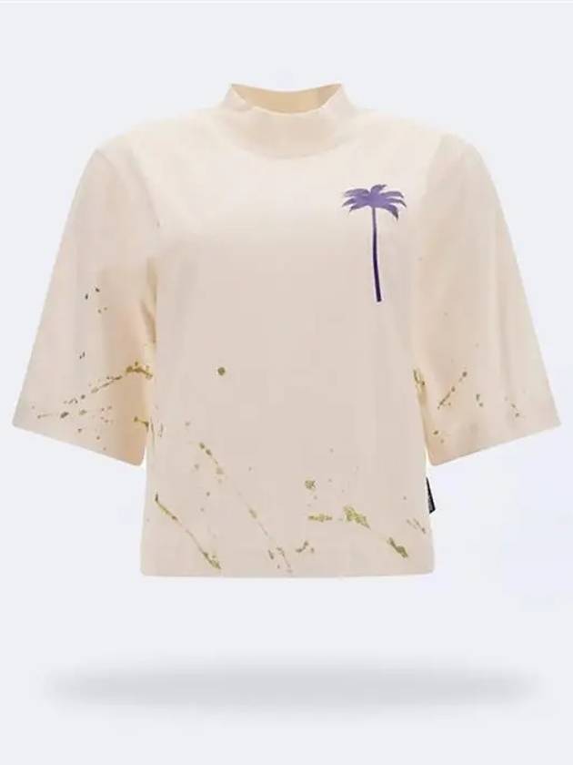 Logo Print Oversized Short Sleeve T-Shirt Beige - PALM ANGELS - BALAAN 2