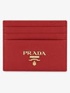 Metal Logo Saffiano Card Wallet Red - PRADA - BALAAN 3