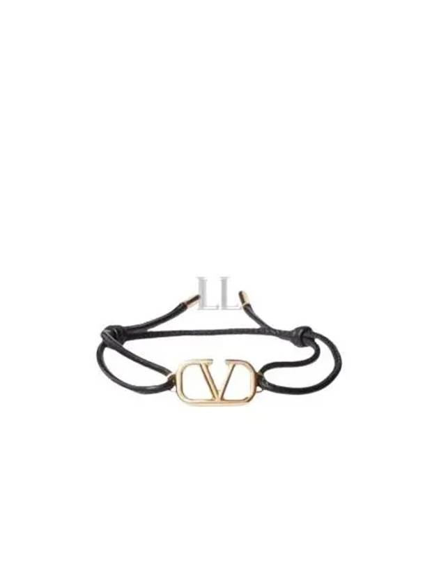 Garavani V Logo Signature Leather Bracelet Black - VALENTINO - BALAAN 2