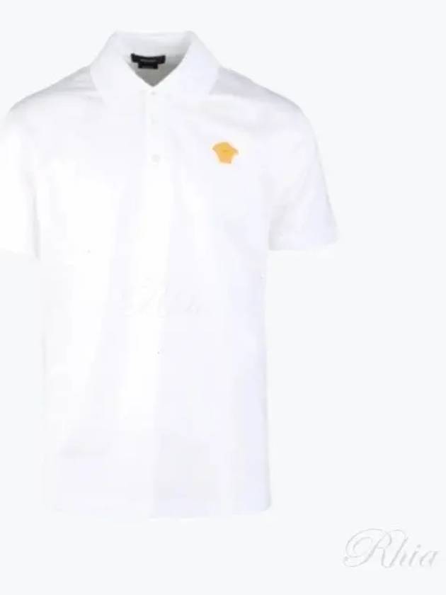 Embroidered Logo Polo Shirt White - VERSACE - BALAAN 2