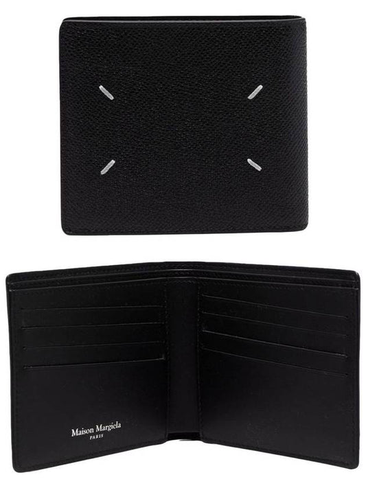 Stitched Bifold Leather Half Wallet Black - MAISON MARGIELA - BALAAN 2