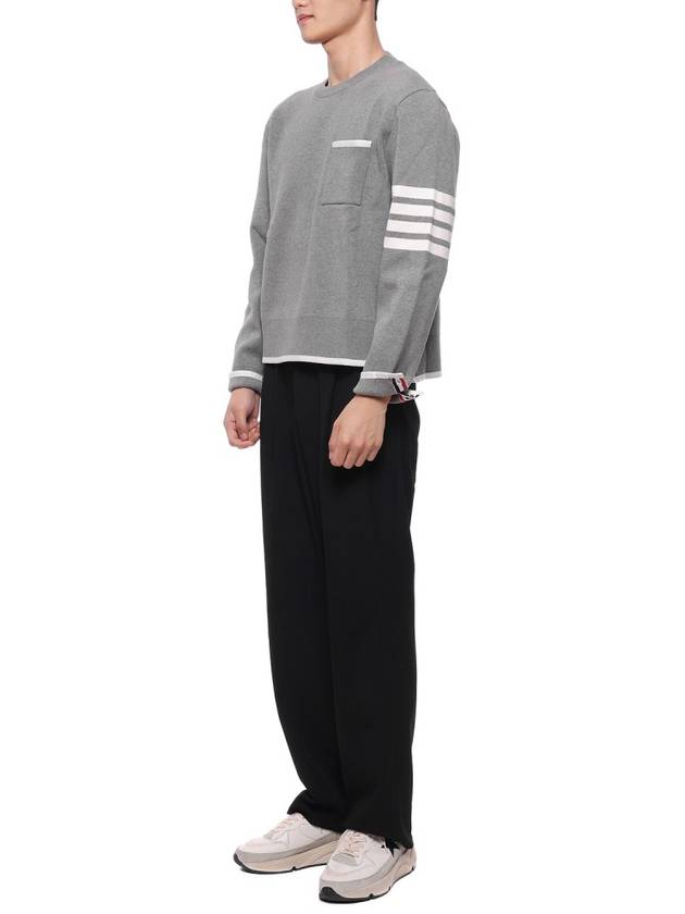 Milano Stitch 4-Bar Boxy Crew Neck Pullover Knit Top Grey - THOM BROWNE - BALAAN 5