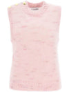 Women's Adoreluxe Brushed Blend Mohair Sleeveless Knit Top Pink - GANNI - BALAAN.