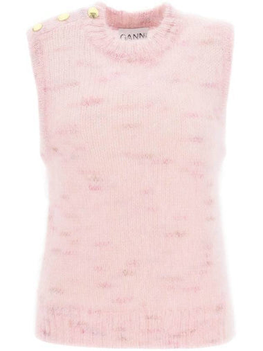 Women's Adoreluxe Brushed Blend Mohair Sleeveless Knit Top Pink - GANNI - BALAAN 1