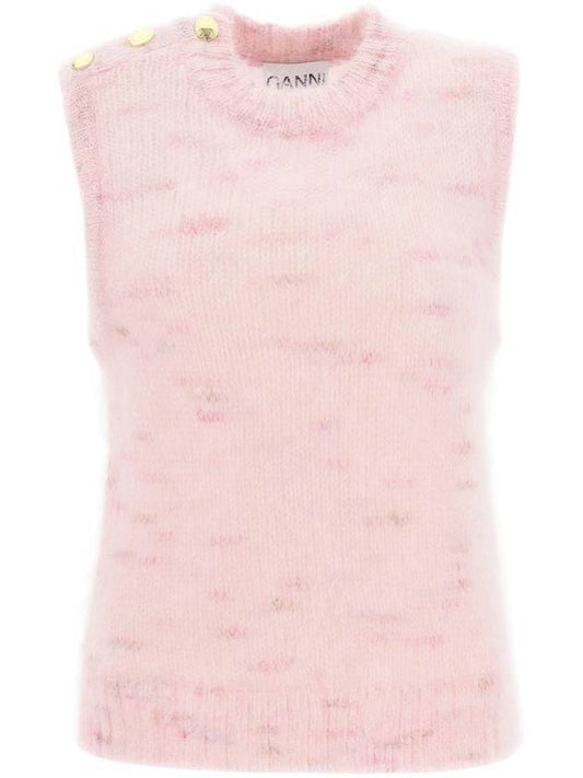 Women's Adoreluxe Brushed Blend Mohair Sleeveless Knit Top Pink - GANNI - BALAAN.