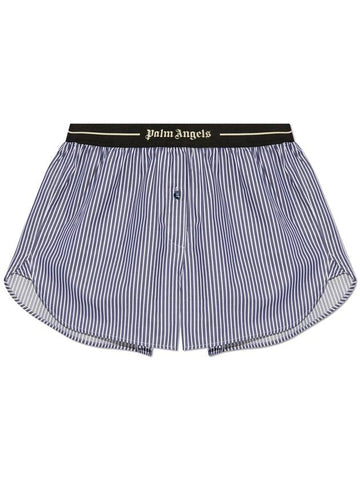 Palm Angels Striped Pattern Shorts, Women's, Blue - PALM ANGELS - BALAAN 1