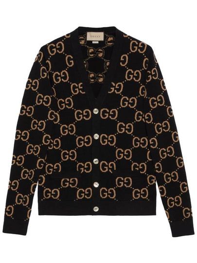 GG V-neck Wool Jacquard Cardigan Black - GUCCI - BALAAN 2