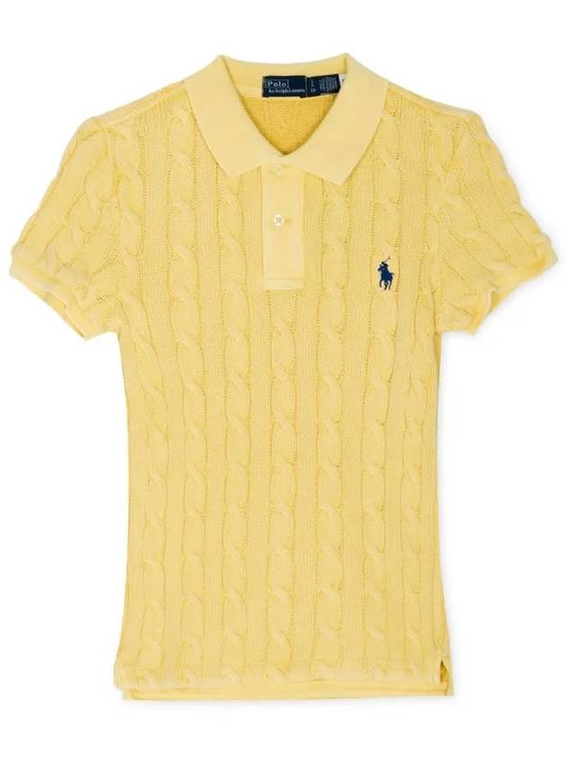 Embroidered Logo Slim Fit Knit Polo Shirt Yellow - POLO RALPH LAUREN - BALAAN 4