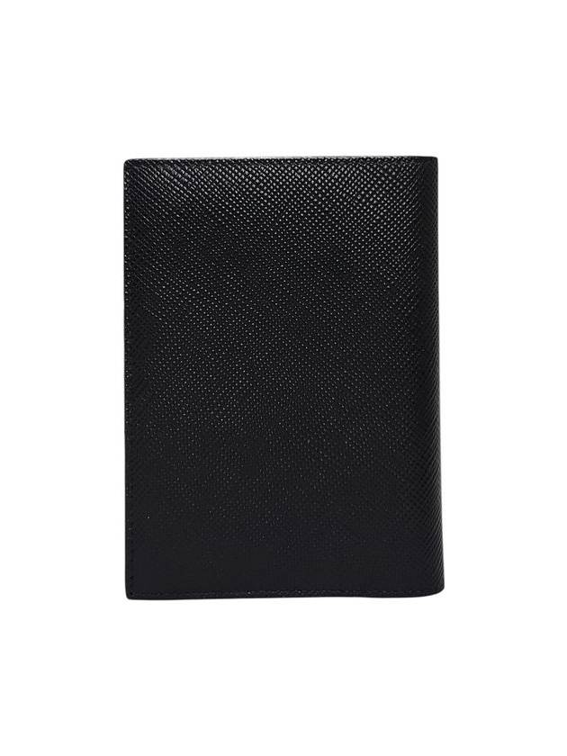 2MV412 Black Saffiano Silver Triangular Logo Passport Wallet - PRADA - BALAAN 3