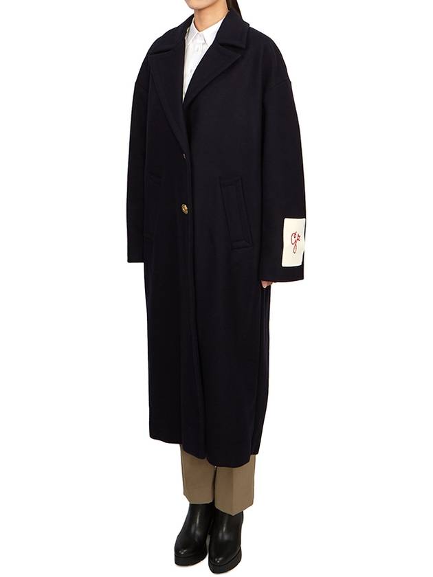 Women's Cocoon Gold Button Patch Single Coat Navy - GOLDEN GOOSE - BALAAN.