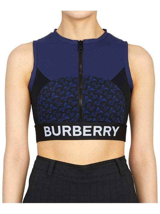 TB Logo Sportive Zip Up Top Sleeveless Blue - BURBERRY - BALAAN.