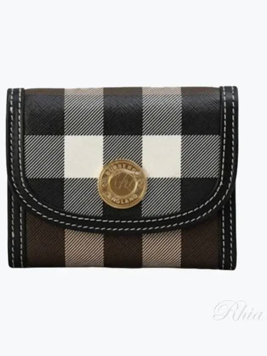 Check Print Leather Half Wallet Brown - BURBERRY - BALAAN 2