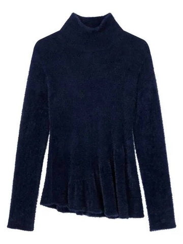 Women s fur uncut peplum turtleneck knit navy - EMPORIO ARMANI - BALAAN 1