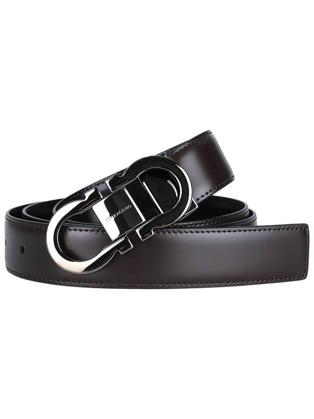 Gancini Reversible Leather Belt Black Dark Brown - SALVATORE FERRAGAMO - BALAAN 3