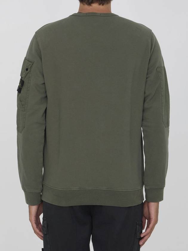 Brushed Organic Cotton Fleece Sweatshirt Green - STONE ISLAND - BALAAN 5