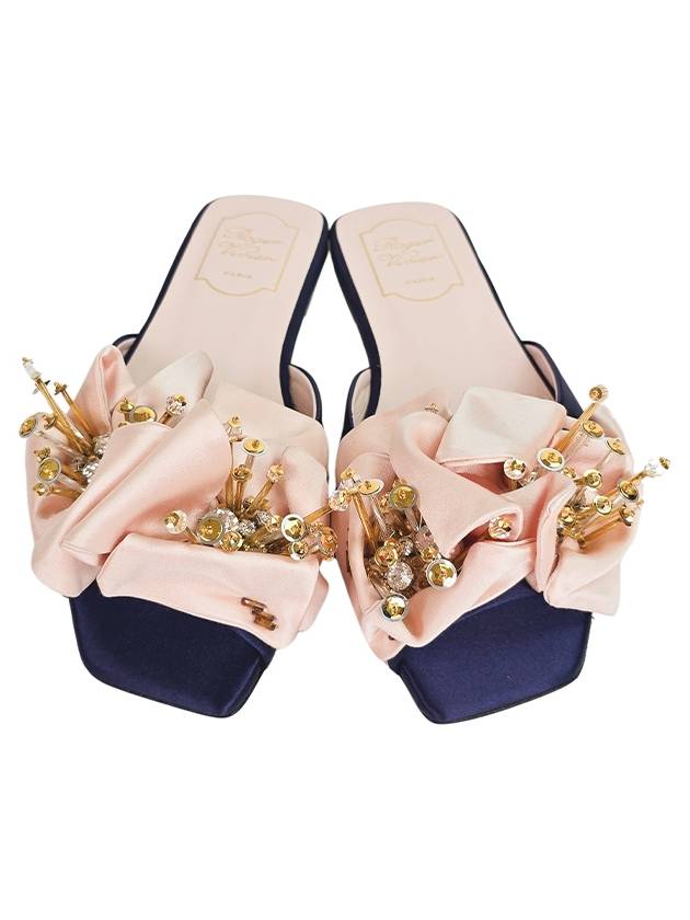 flower decorated slippers navy - ROGER VIVIER - BALAAN 4