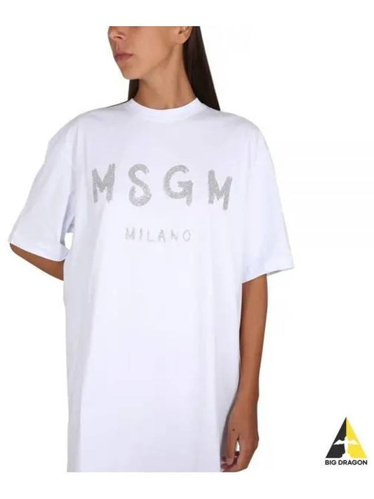 Women's Glitter Brushed Logo Short Dress White - MSGM - BALAAN 2