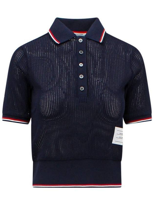 RWB striped short sleeve PK shirt navy - THOM BROWNE - BALAAN 1