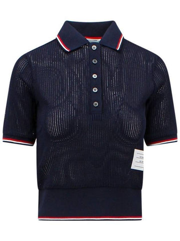 RWB Striped Short Sleeve Polo Shirt Navy - THOM BROWNE - BALAAN 1