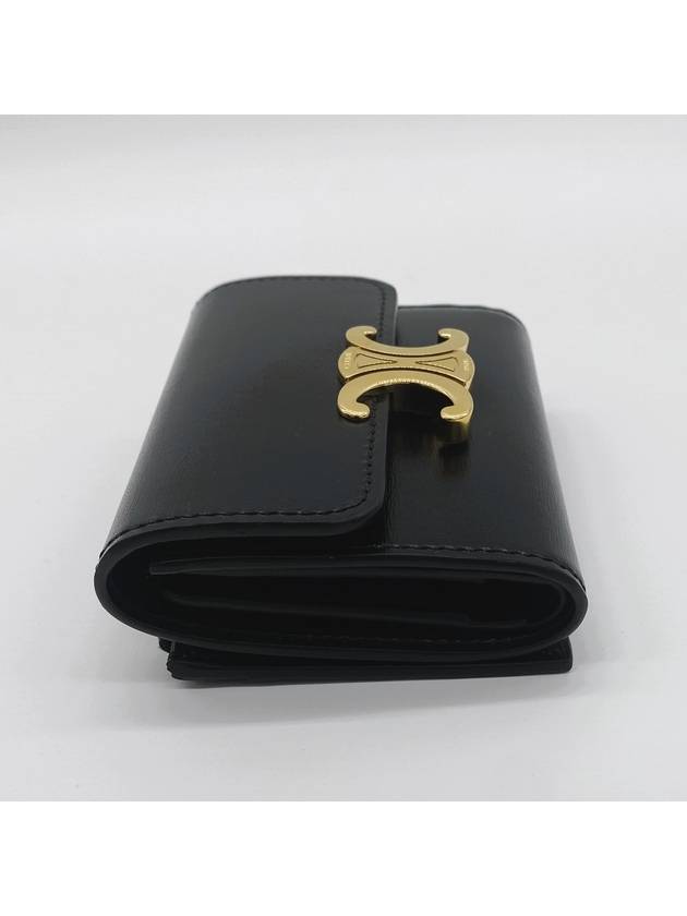 Triomphe Compact Shiny Calfskin Coin Half Wallet Black - CELINE - BALAAN 4