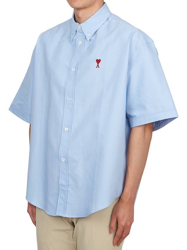 Men's Boxy Fit Embroidered Logo Short Sleeve Shirt Light Blue - AMI - BALAAN 3