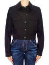 Women's Wool Pocket Crop Jacket Black - AMI - BALAAN.