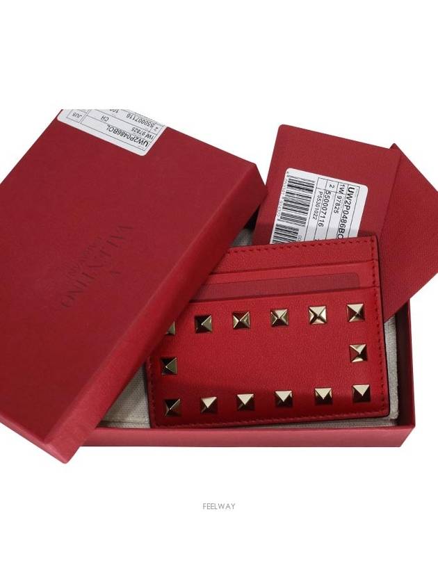 Rockstud Card Wallet Red - VALENTINO - BALAAN 7