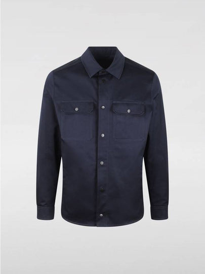 Men s Cotton Crepe Long Sleeve Shirt Night Blue - MONCLER - BALAAN 2