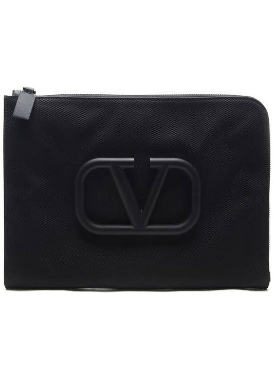 Nylon V Logo Clutch Bag Black - VALENTINO - BALAAN 2