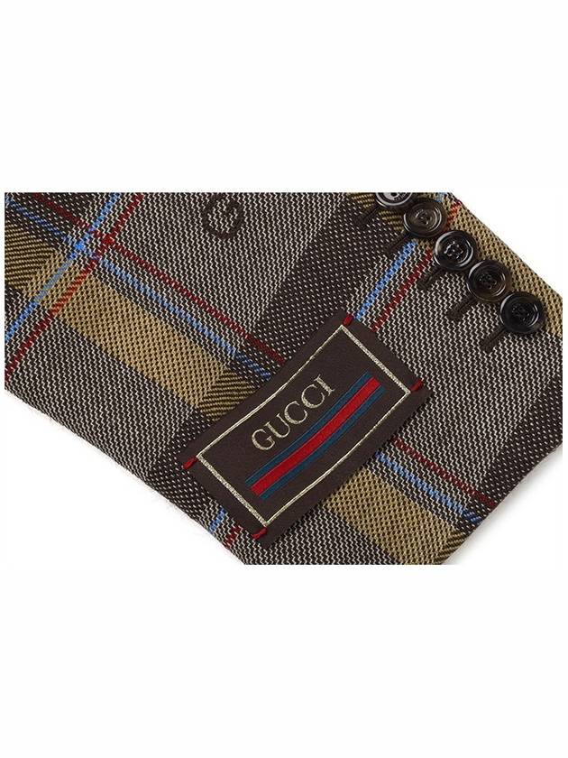 Web Label Check Pocket Wool Jacket Brown - GUCCI - BALAAN 5