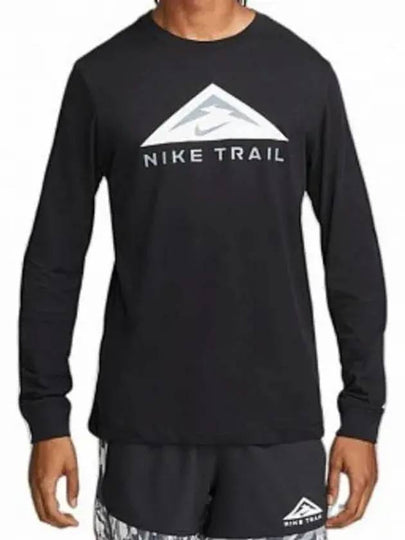 Men's Dri Fit Trail Running Crew Long-Sleeve T-shirt Black - NIKE - BALAAN 2