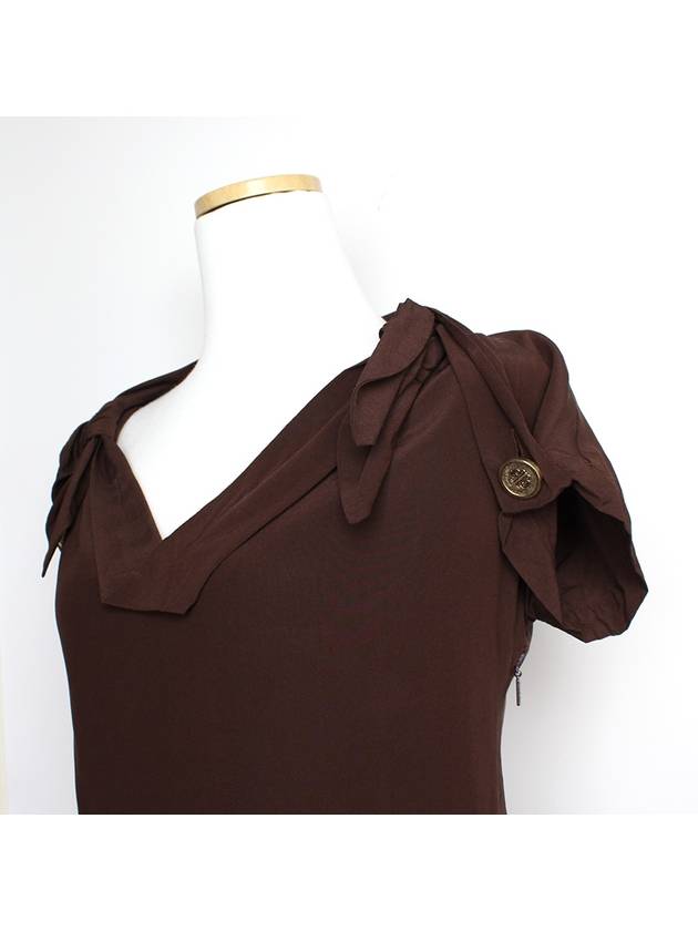 Deep brown V neck silk dress 55 - GUCCI - BALAAN 4