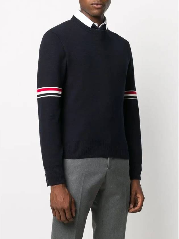 Men's Milan Stitch Armband Crew Neck Knit Top Navy - THOM BROWNE - BALAAN 5