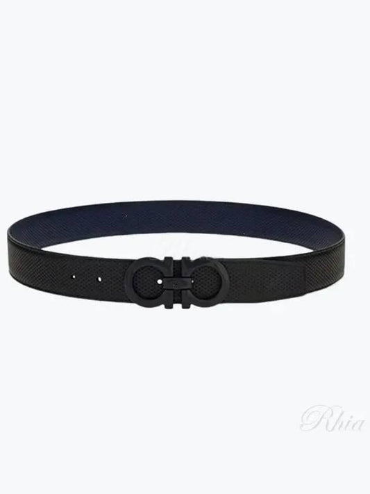 Gancini Buckle Reversible Leather Belt Navy Black - SALVATORE FERRAGAMO - BALAAN 2