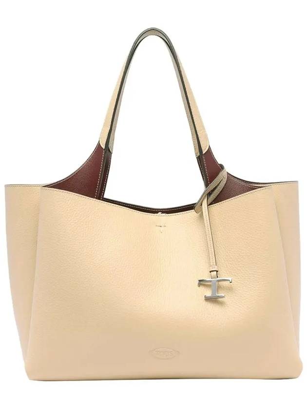 Logo Leather Medium Tote Bag Beige - TOD'S - BALAAN 2