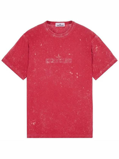 Men's Off Tie Dye Logo Short Sleeve T-Shirt Fuchsia - STONE ISLAND - BALAAN 2