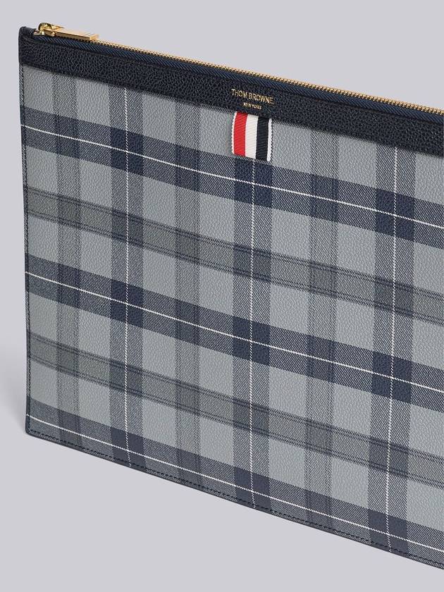 Tartan Pebble Grain Leather Clutch Bag Grey - THOM BROWNE - BALAAN 6