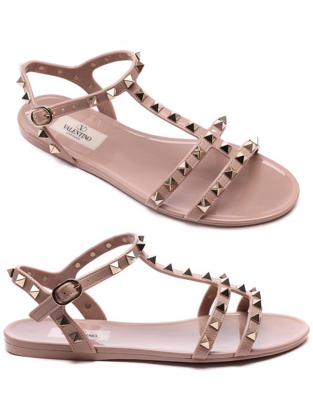 Women's Rockstud Flat Sandals Pink - VALENTINO - BALAAN 3