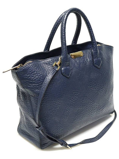 Burberry 39710901 Navy Grained Calfskin Check Gold Dewsberry Medium 2WAY - BURBERRY - BALAAN 2