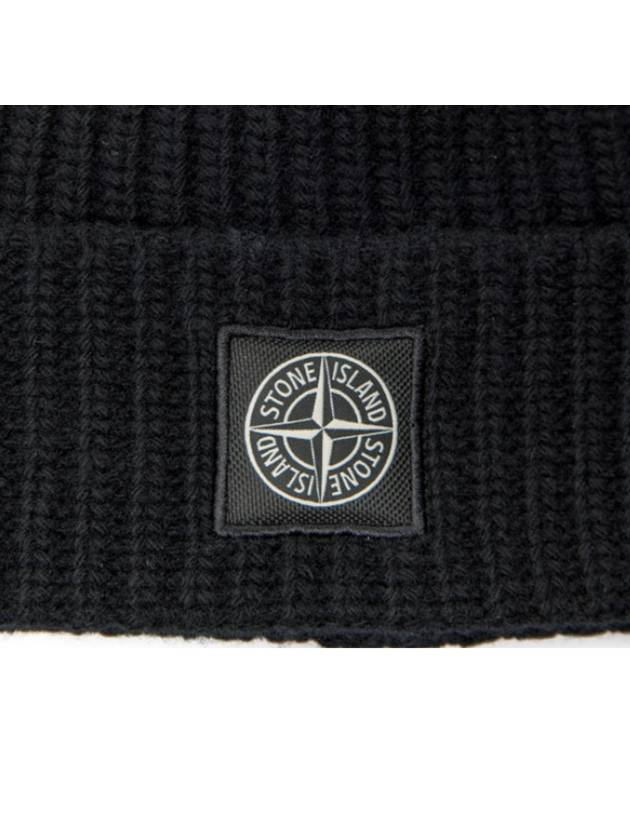 Logo Patch Rib Wool Beanie Dark Navy - STONE ISLAND - BALAAN 10