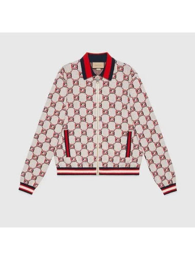 GG Cotton Jacquard Zipper Cardigan Ivory Red - GUCCI - BALAAN 1