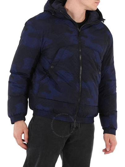 Emporio Armani Men's Blue Navy Camouflage-Print Hooded Down Jacket, Brand Size 54 (US Size 44) - EMPORIO ARMANI - BALAAN 2