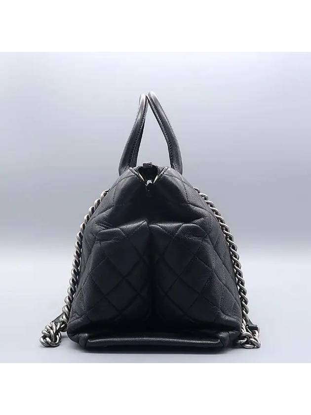 Black leather 31 RUE CAMBON vintage silver chain top handle shoulder bag - CHANEL - BALAAN 3